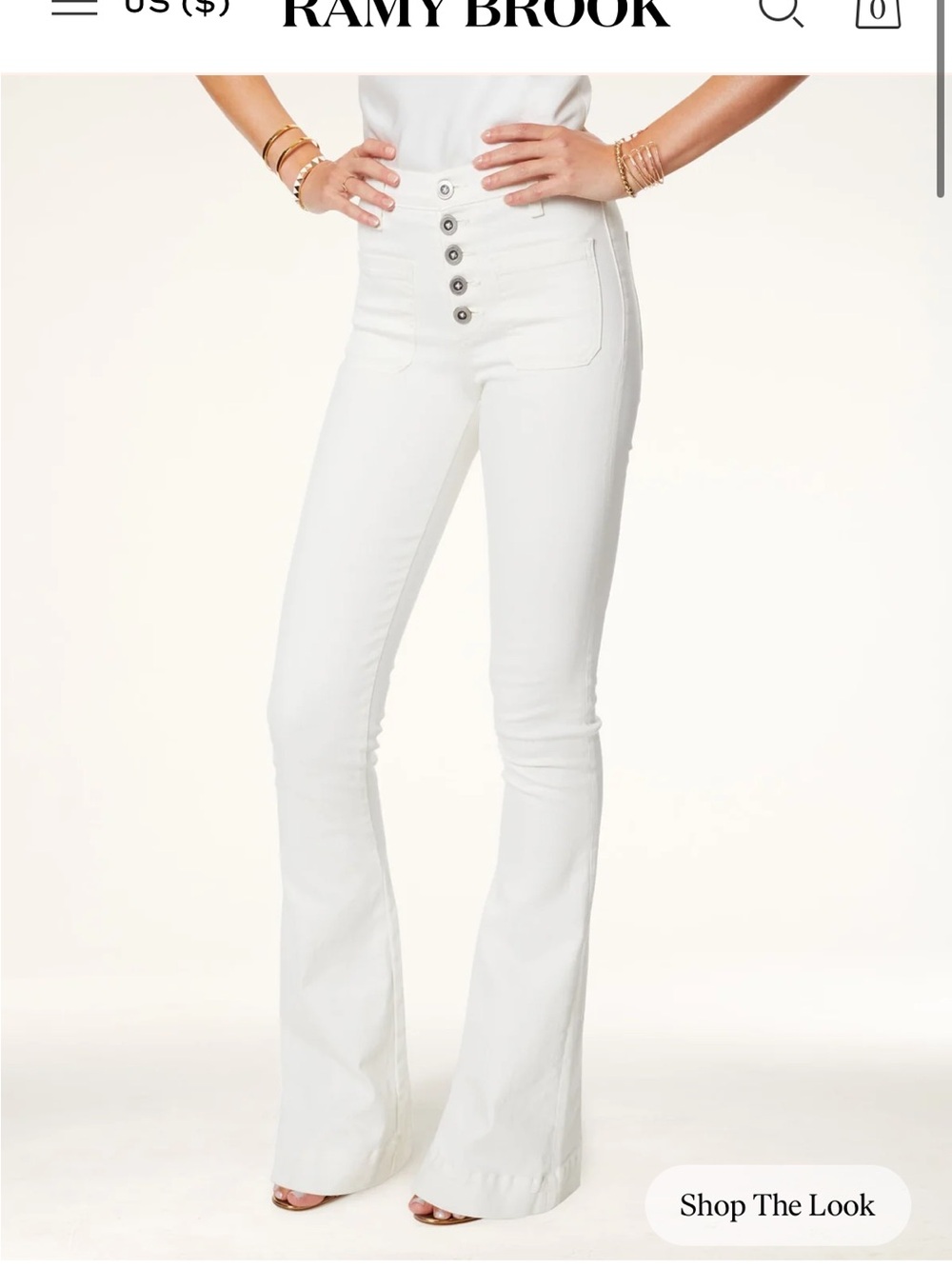 Ramy Brook White High-Rise Button-Front Flare Jeans